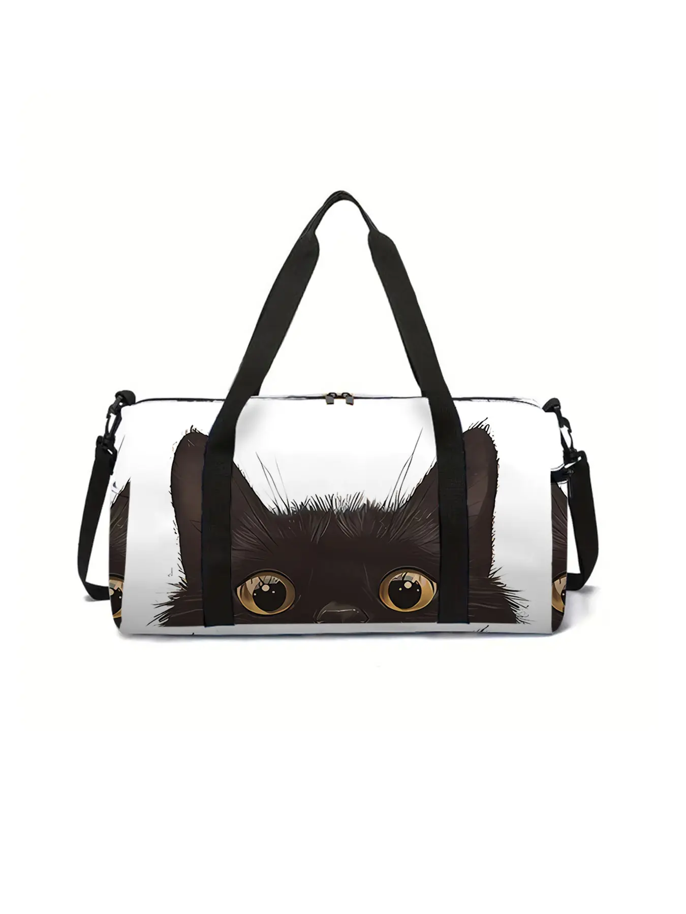 Cat 2D‑printed duffel bag with zipper closure. Equipped with adjustable shoulder straps and a top handle, this casual sports travel bag is suitable for the gym, sports activities and weekend getaways.