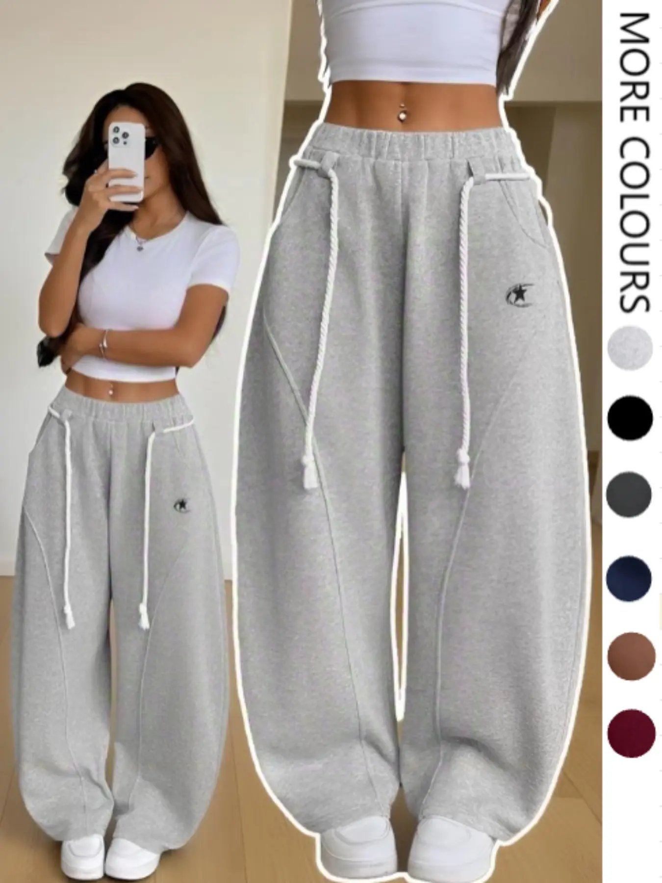 【Black Friday】Women's Winter Athleisure Gym Wide Leg Sweatpants, Fall Preppy Casual Streetwear, Warm Elastic Waistband, Curved Hem, Comfy Sweatpants