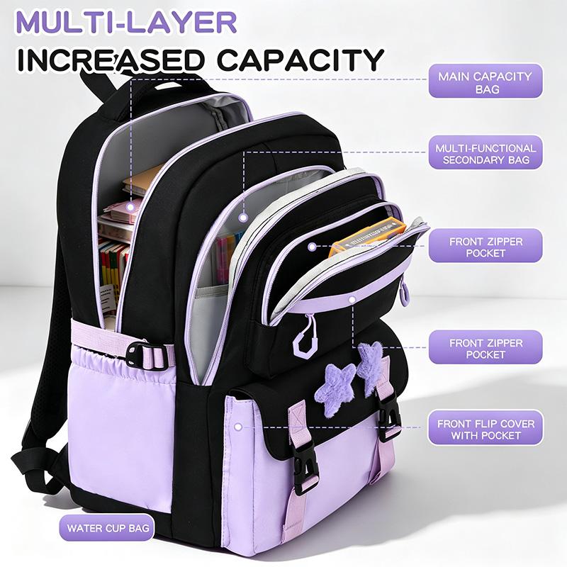 2026 Viral Coquette Kawaii Star Backpack for Elementary Teen Girls Large Capacity Water Resistant School Bookbag, Breathable Stress Relief Padded Back Support Student Laptop Backpack for Back To School Daily Travel OOTD