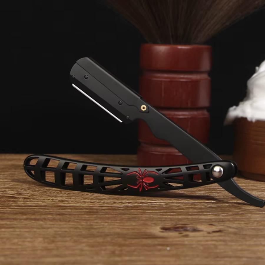 Men's Shaving Razor Stand + 10 Replacement Blades, Metal Fashion Folding Straight Razor Holder, Stainless Steel, Ideal for Grooming