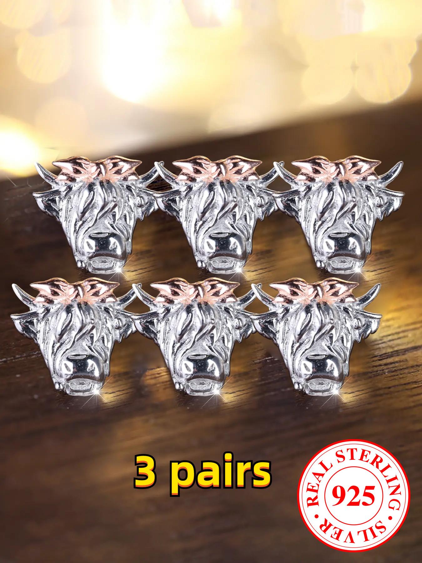 925 Sterling Silver Cute Bull Head Design Earrings, Pretty Studs, Punk Style Jewelry for Party, Daily Clothing Decor for Girl, Trendy All-match & Exquisite Jewelry for Gift