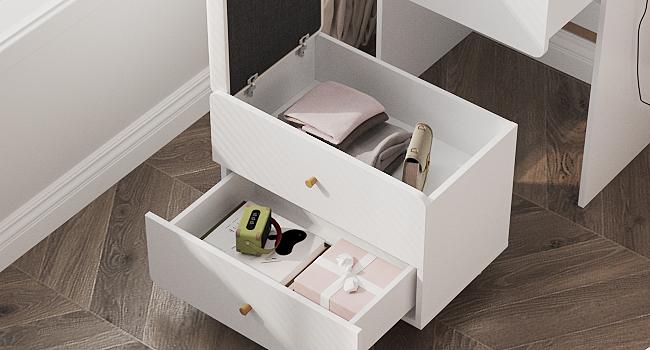 Vabches Make Up Vanity Desk with Mirror and Lights, White/Pink Vanity Table Set with Charger Station,Girls Small Vanity Vabches Make Up Vanity Desk with Mirror and Lights, White/Pink Vanity Table Set with Charger Station,Girls Small Vanity