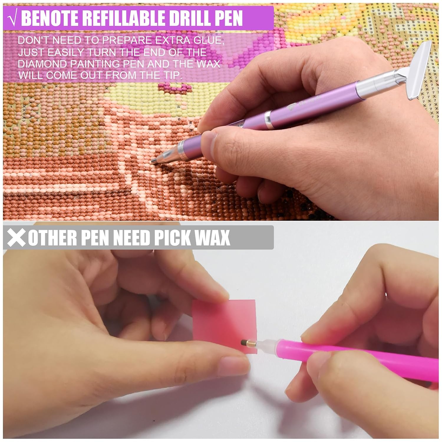 Art Painting Pen Refillable Wax Pen for  Art Kit Accessories Self-Stick Drill Pens with Metal Correction Plate for 5D Craft DIY  - B18