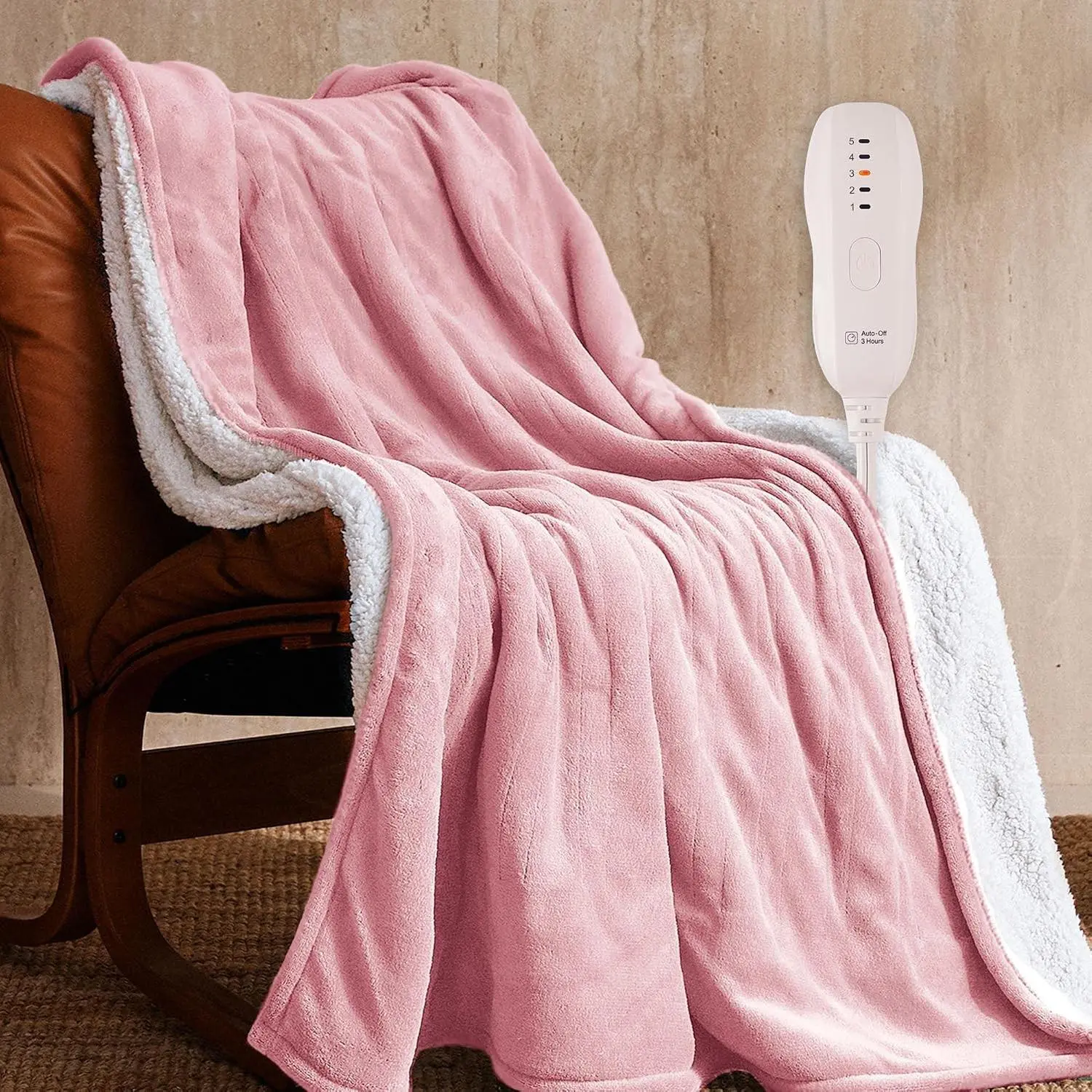 50x60 Inch Electric Heated Throw Blanket with 5 Heat Levels, 3 Hours Auto-Off, Machine Washable, Soft Flannel Sherpa, ETL FCC Certified, Skin Friendly, Pink Gift for WomenGift