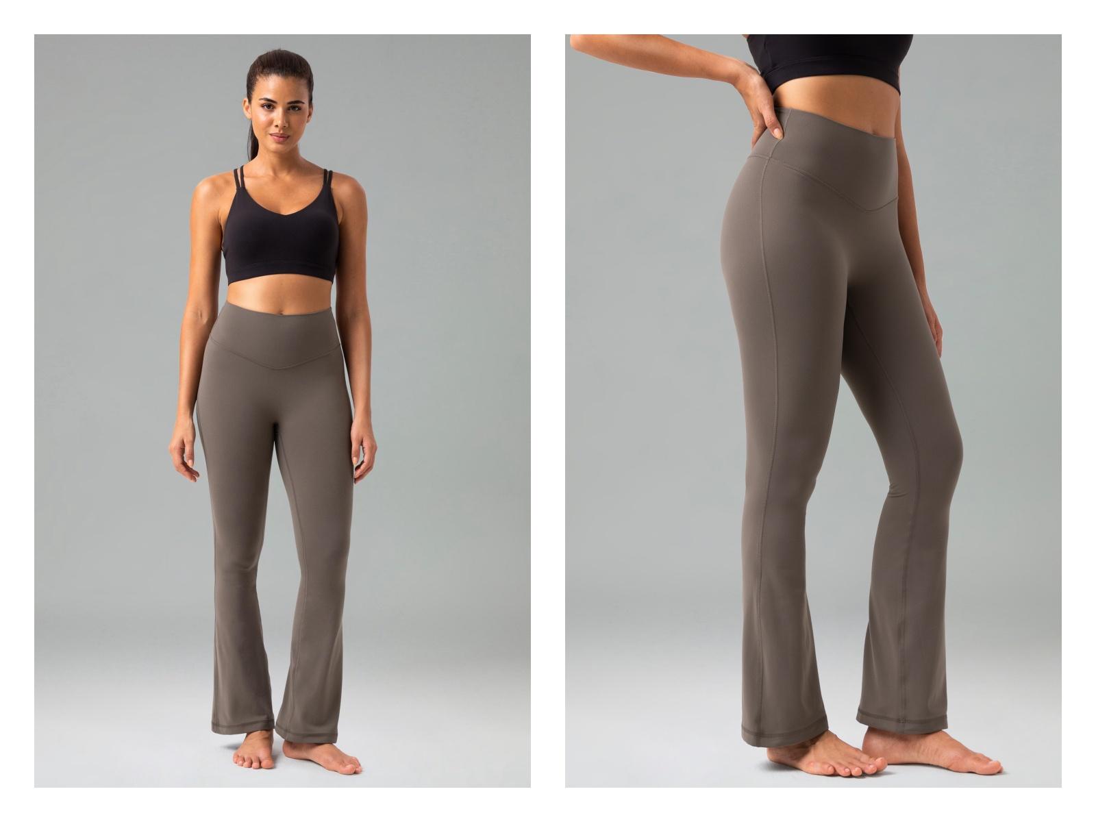 Colorfulkoala Women's No Front Seam 29.5" High-Waisted Mini Flare Leggings Seamless Front Pants Dreamlux Fabric Yoga Casual Wear