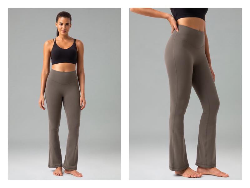 Colorfulkoala Women's No Front Seam 29.5" High-Waisted Mini Flare Leggings Seamless Front Pants Dreamlux Fabric Yoga Casual Wear