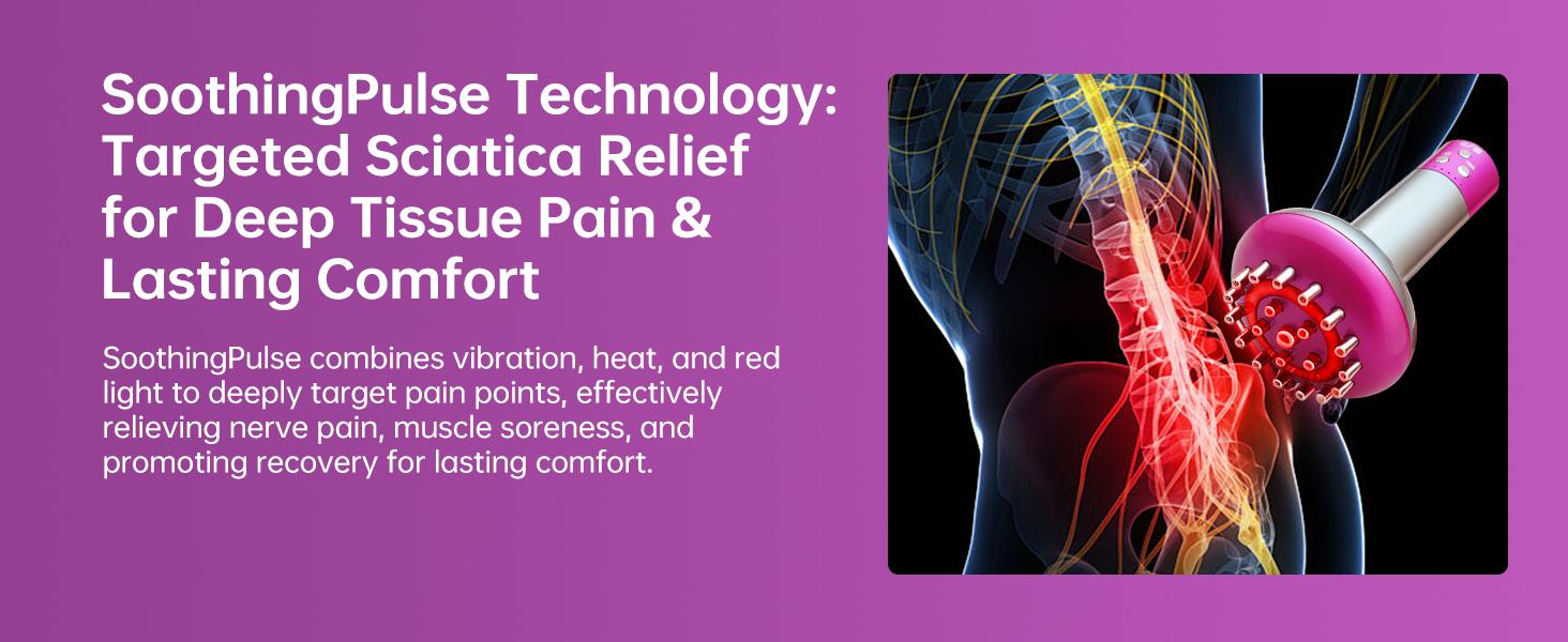 Deep Tissue Massager for Sciatica & Back Pain Relief - Electric Pulse Device with Heat, Vibration, Red Light Therapy for Leg, Hip & Nerve Pain, Portable (Purple) Muscle Relaxation Adjustable Durable