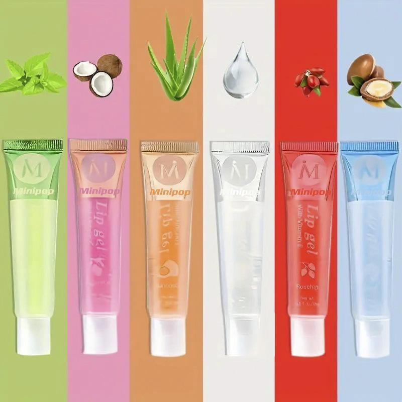 6-Pack Transparent Lip Oil, High Gloss Glass Lips, Moisturizing & Repairing, Fruit Scented Tube Design, Daily Use for Students