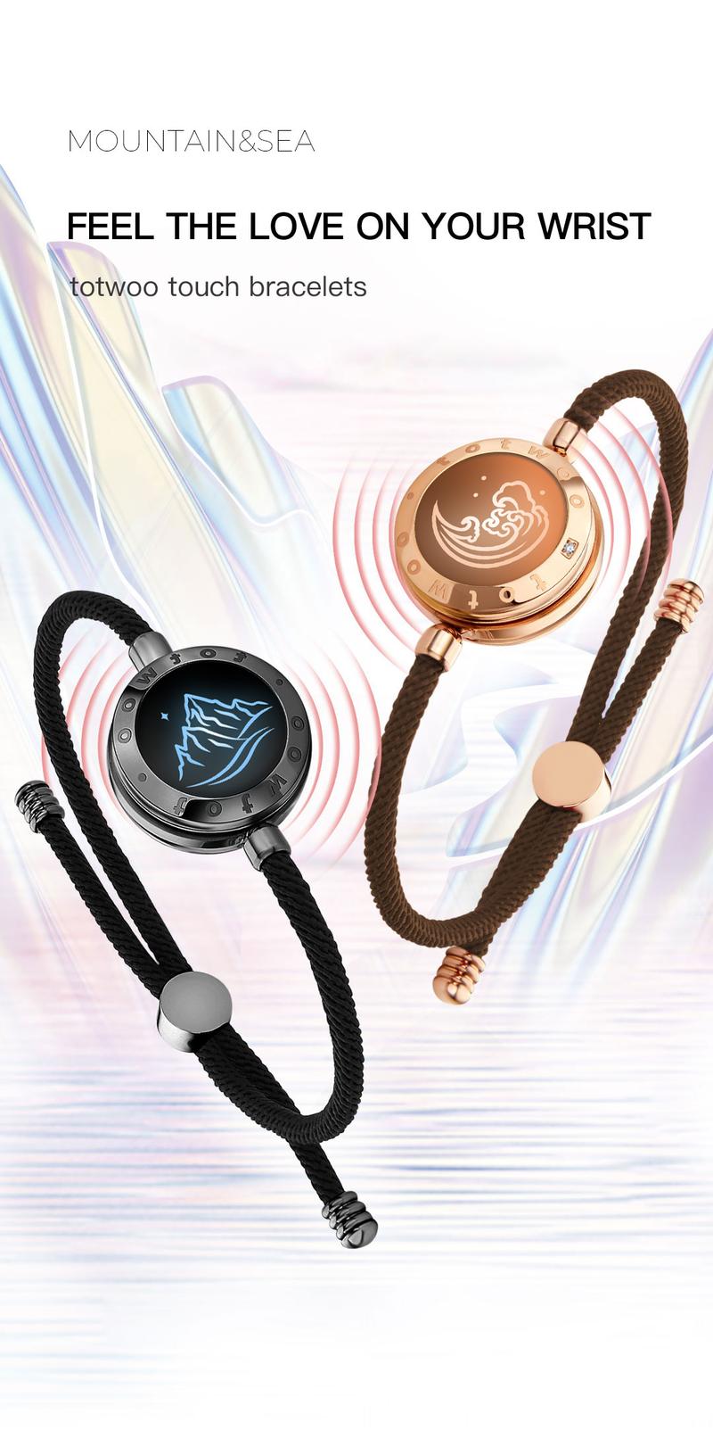 totwoo Mountain&Sea Touch Bracelets Long Distance  Functional Love Connect Gift For Boyfriend or Girlfriend or your Family