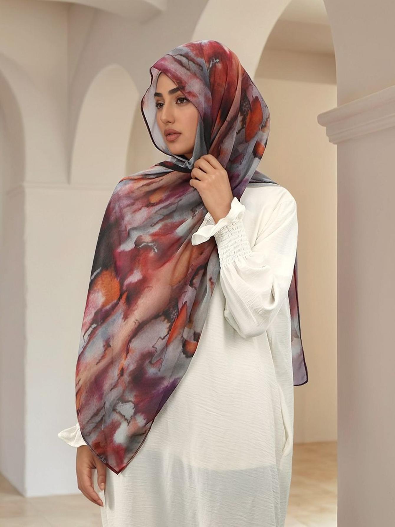 Bohemian Watercolor Scarf Shawl for Women, Elegant Muslim Autumn Headscarf Hijabs, Perfect Daily Accessory, Stylish Design, Ideal for Fall Season
