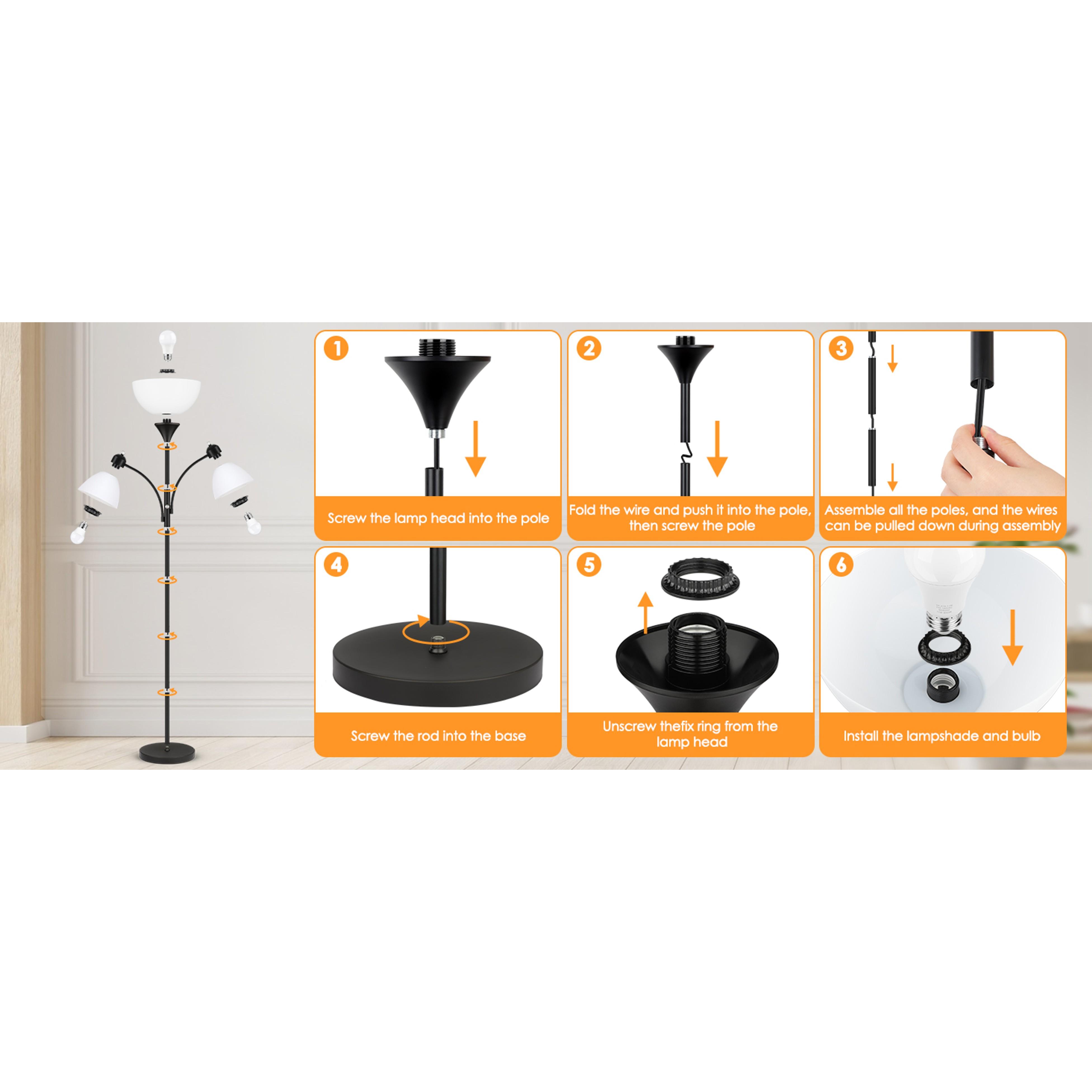 Torchiere Floor Lamps for Living Room,72" Dimmable Lamp with 2 Adjustable Reading Lights for Bedroom, Black Tall Standing Room Lamp, 3 Bulbs Included Torchiere Floor Lamps for Living Room,72" Dimmable Lamp with 2 Adjustable Reading Lights for Bedroom, Black Tall Standing Room Lamp, 3 Bulbs Included