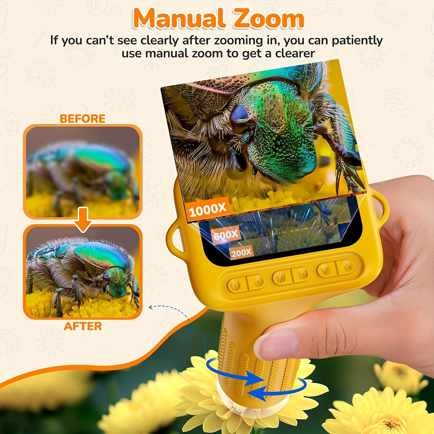 Portable Microscope for Kids and Adults, Mini Handheld Digital Microscope, USB Digital Microscope, IPS Screen Electronic Magnifier, 8 Adjustable LED Lights