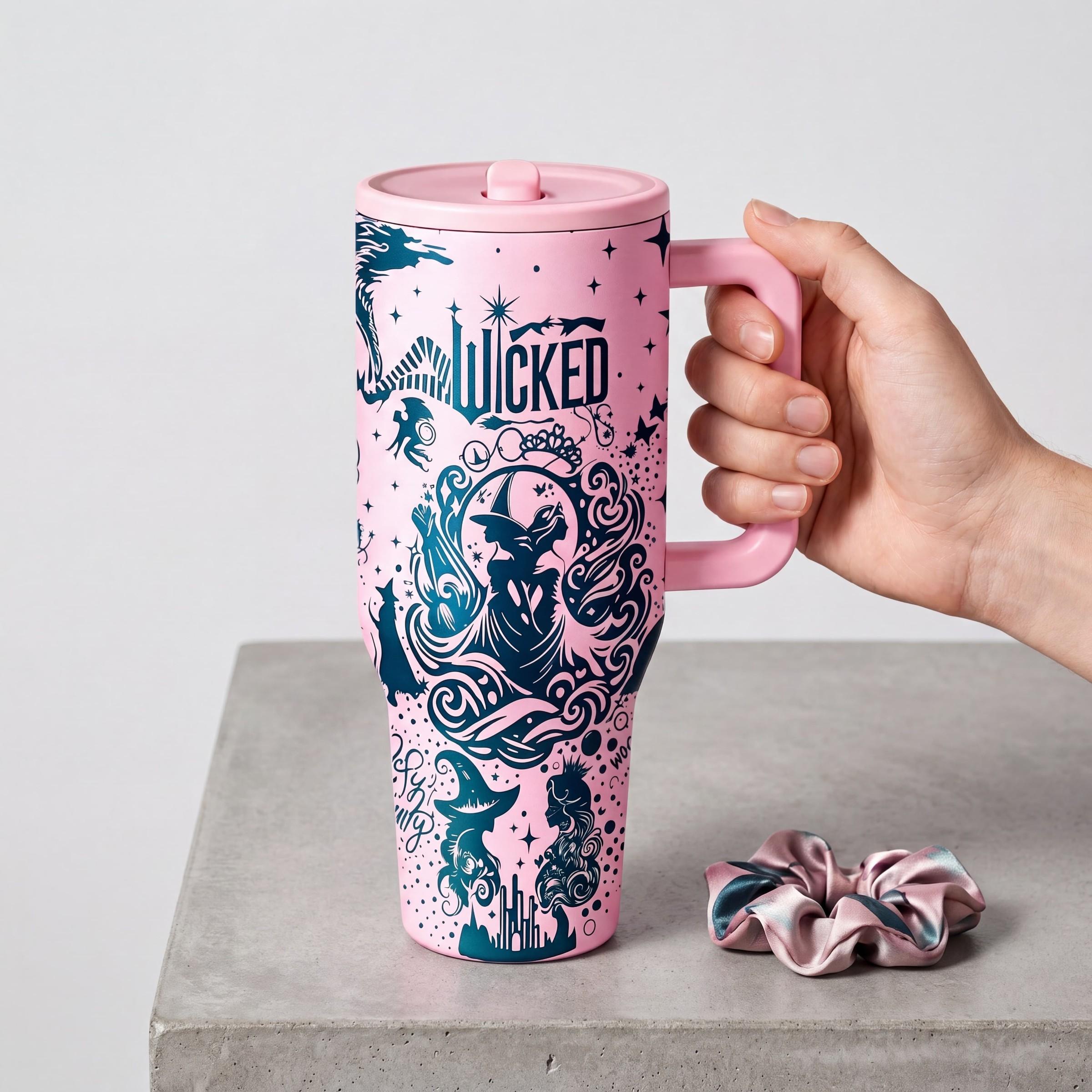 Wicked Inspired Witch Tumbler, 40oz Stainless Steel Insulated Coffee Cup, Fantasy Musical Travel Mug, Gothic Fairycore Gift, Flasks