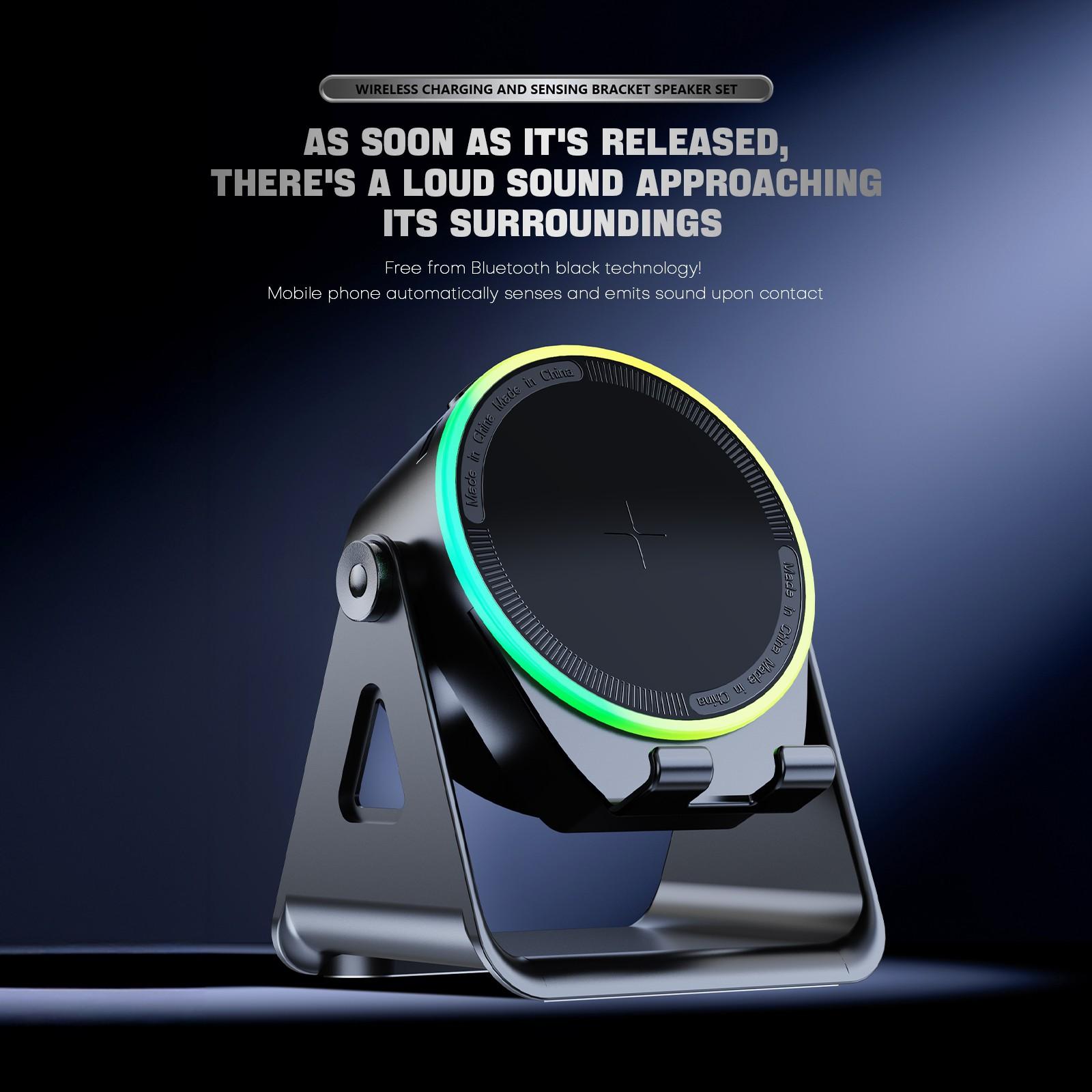 Wireless Induction Speaker Bluetooth-compatible 5-In-1, USB Emergency Charger, RGB Light, 360° Rotating Stand, Portable Desktop, Home, Outdoor, Travel Gift