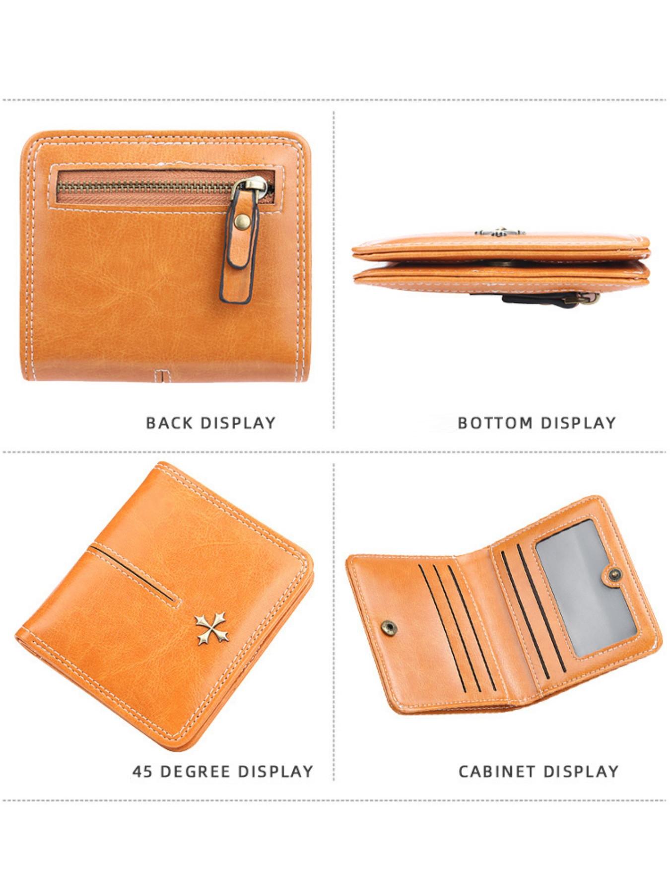 Women's Short Vertical Wallet, Vintage Fashion Style, Multiple Card Slots with Zipper Coin Pocket, Casual Daily Use Commuter Purse