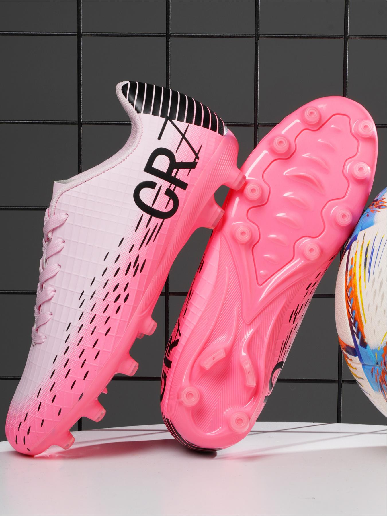 1 Pair Parent-Child Pink White Gradient Long & Short Studs Football Shoes Sweet Cool Competitive Style Breathable Mesh Strong Grip Multi-Ground For Parent-Child Football Training And Matches