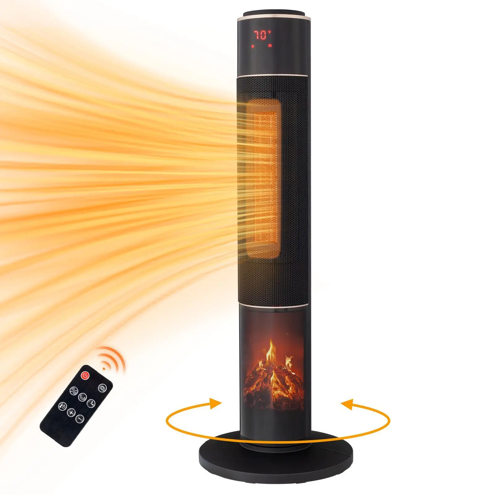 ZOKOP 1500W Electric Space Heater - Home Appliances, 33" Portable Tower Heater with Remote, 3D Flame, Oscillating, Timer, Thermostat, Adjustable Heating, Tip-Over & Overheat Protection for Indoor Bedroom, Living Room