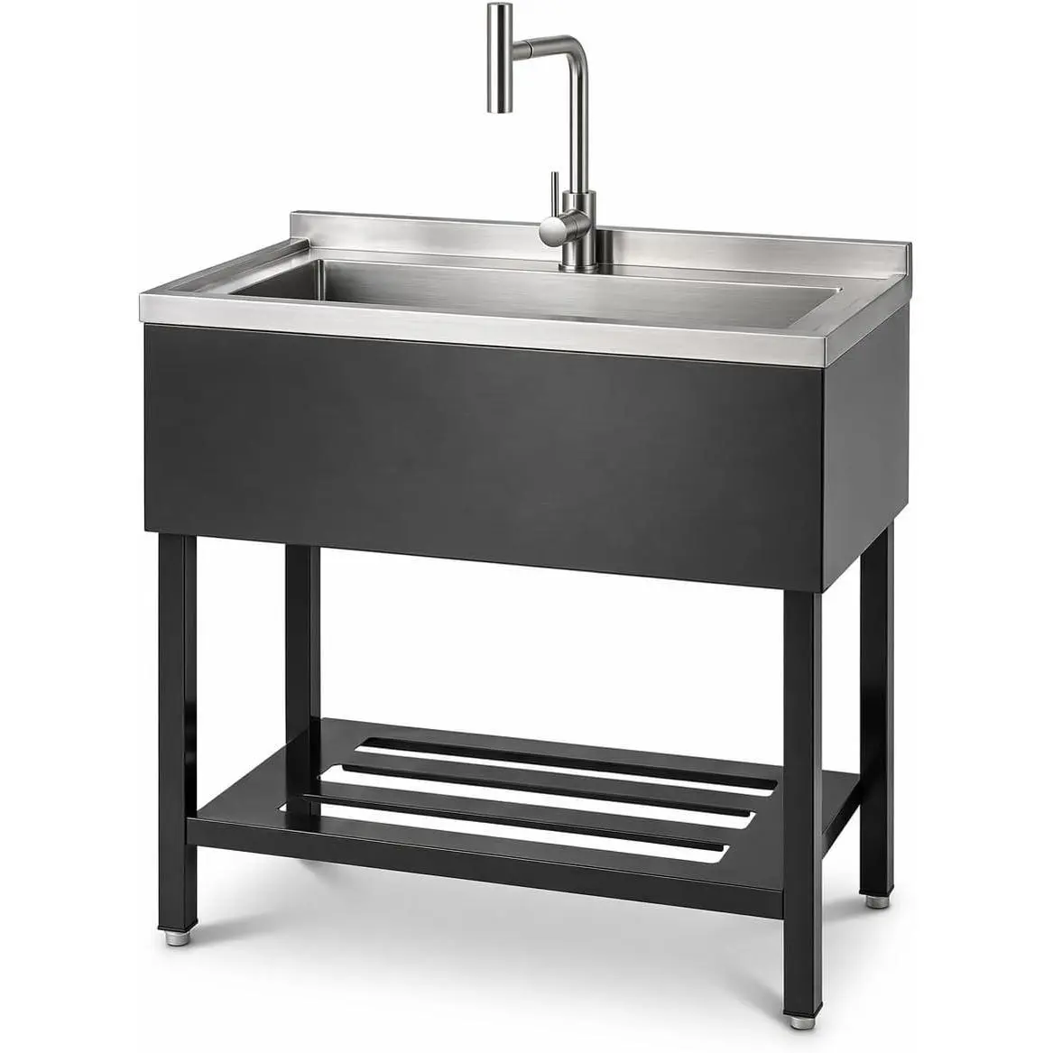 Commercial Stainless Steel Utility basin - Freestanding Large Single Bowl - Durable Heavy Duty Workstation - Deep Basin Laundry Tub for Kitchen, Restaurant, Garage, Basement, Food Truck - Pull-Down or T-Shaped Faucet