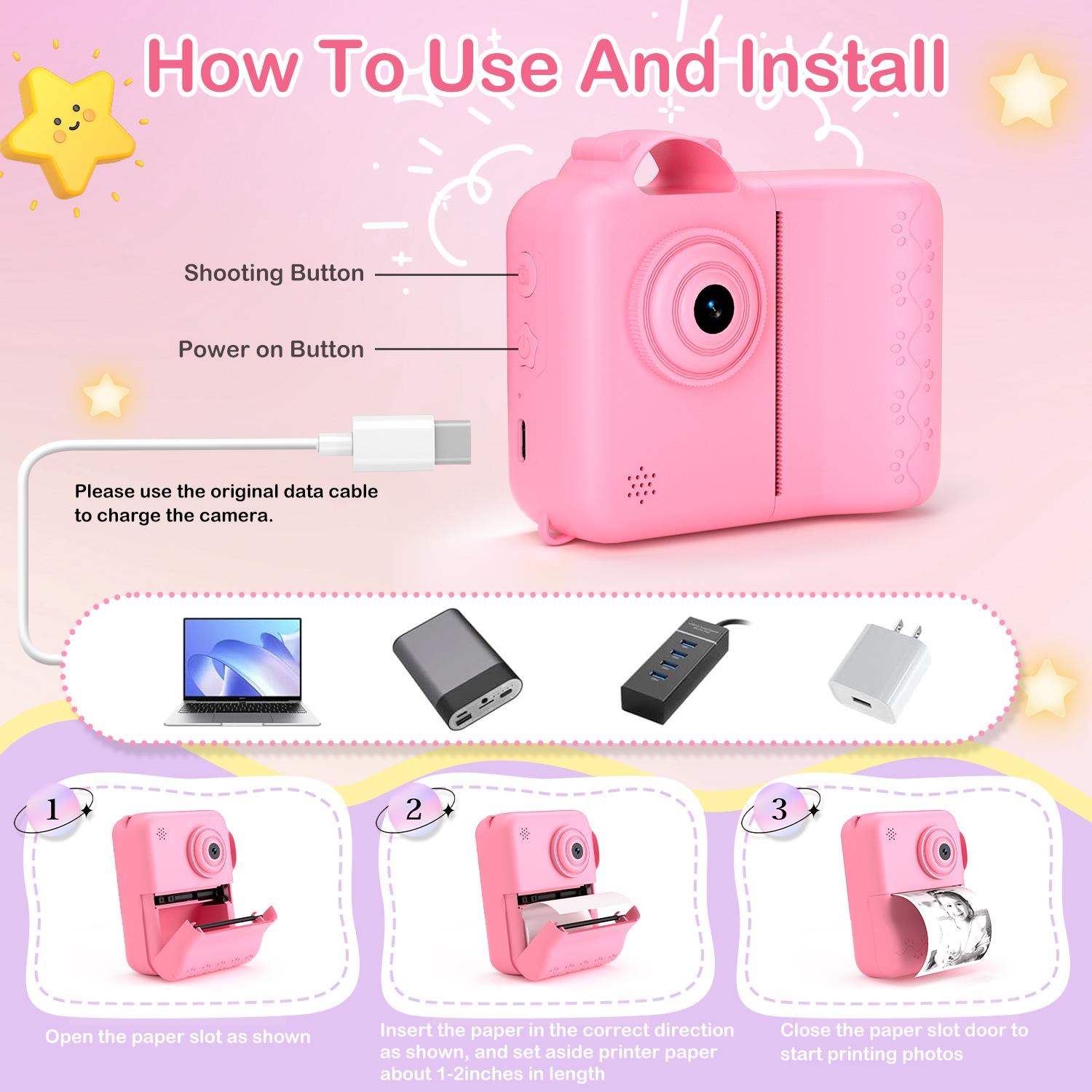 Portable Instant Print Camera with 3 Rolls Print Paper, Ideal Birthday Gifts for Boys & Girls,Boys & Men gifts, Photo Camera