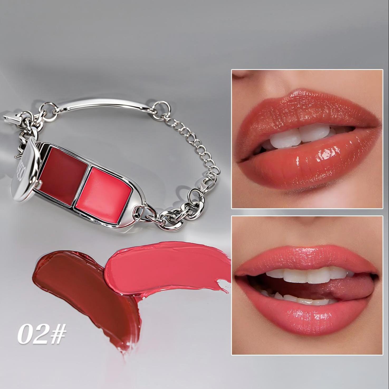 Unique Novelty Bracelet Lip Gloss 2-In-1, Bracelet Lipstick Palette, Mirror Finish Glossy Hydrating Lip Color, Convenient and Fashionable