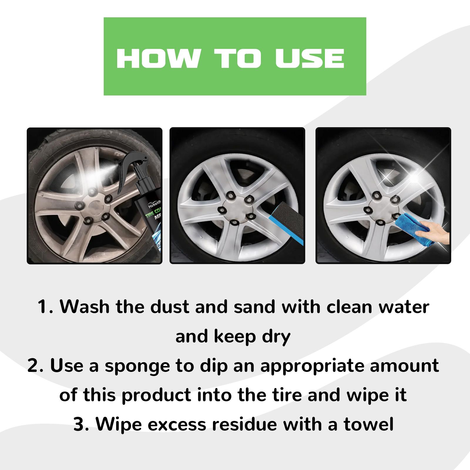 EDTA-Based Car Tire Cleaner - Wipe-On Wheel Cleaning Solution, Decontaminates, Removes Stains, Prevents Aging, Restores Shine