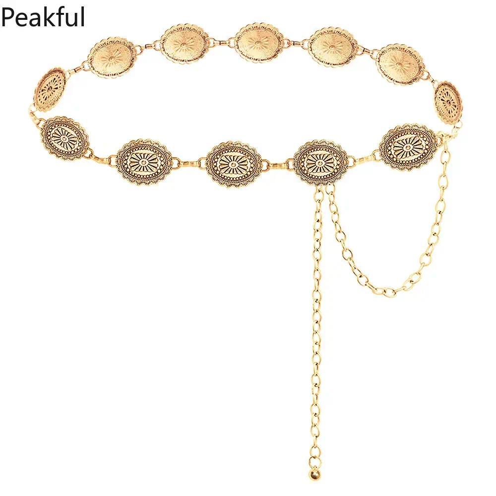 Cowgirl Concho Waist Chain Belt, Viral Retro Western Style Ladies Chain Belt, Stylish Decorative Waist Strap for Daily Outfits, sturdy chain structure & elegant vintage vibe, ideal for party dressing, outdoor leisure looks, vacation wear