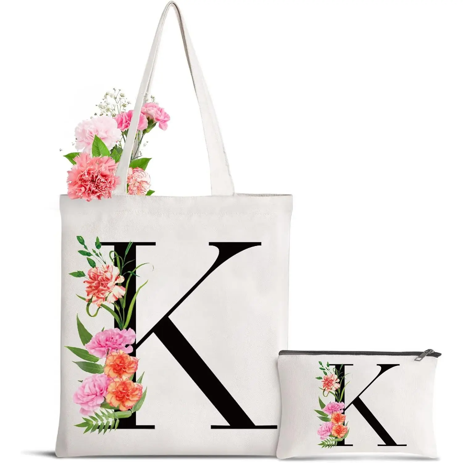 Women's Initial Letter Canvas Tote Bag, Personalized Synthetic Present Bag for Mother’s Day, Bridesmaids Gifts