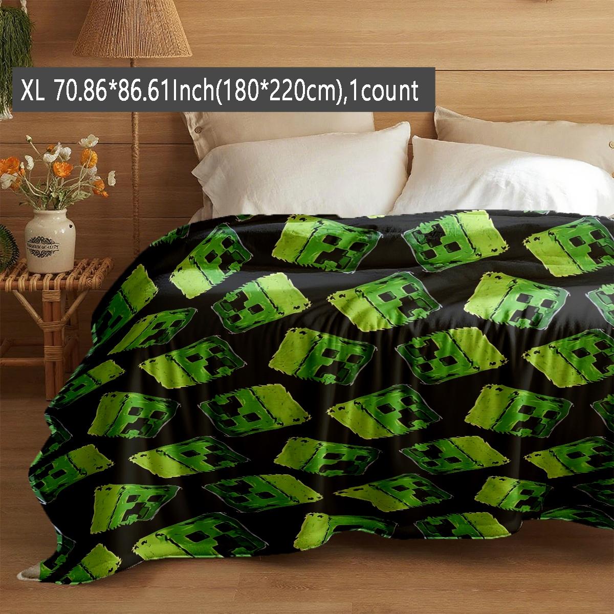 Minecraft Creepers Graffiti Print Flannel Blanket, Soft Lightweight Warm, Bedroom Holiday Decor, Bed Sofa Office Camping Travel Gift