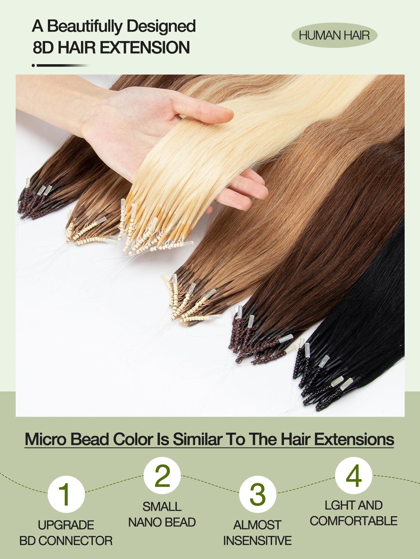 8D Nano Beads Hair Extensions, Micro Loop Human Hair Extensions, Invisible No Trace Micro Link Human,Micro Bead Hair Extensions Straight Human Hair,Invisible Mini Silicon Beads Easy to Install,Seamless, Natural Straight Hair,Perfect for Long Hair Lengthen
