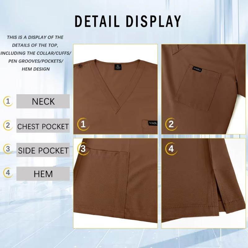 Women's V-Neck Scrub Set, 2-Piece Stretch Uniform with Jogger Pants, Multi-Pocket Breathable Workwear for Nurses Doctors, Multiple Colors Available