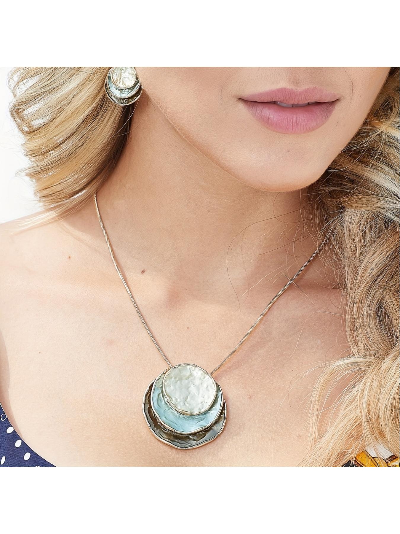 Boho 3-Layer Round Zinc Alloy Enamel Jewelry Set, Necklace & Earrings for Women