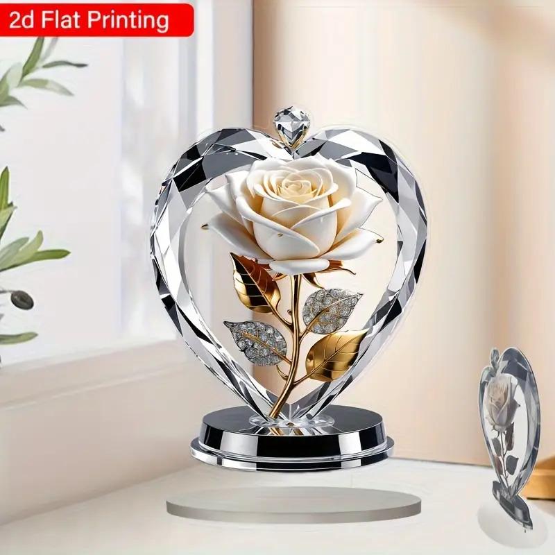 Elegant Rose Heart Decor, Transparent Acrylic Base, No Assembly Required, Lightweight Durable Table Decoration for Weddings