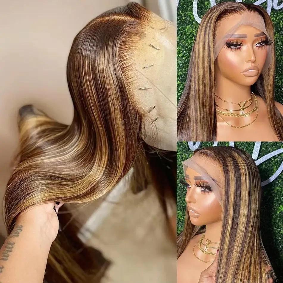 P4/27 Highlight Straight 13X6 Lace Frontal Wigs 180% Density Body Wave HD Transparent Lace Front Human Hair Wigs Highlight Colored Human Hair Wigs