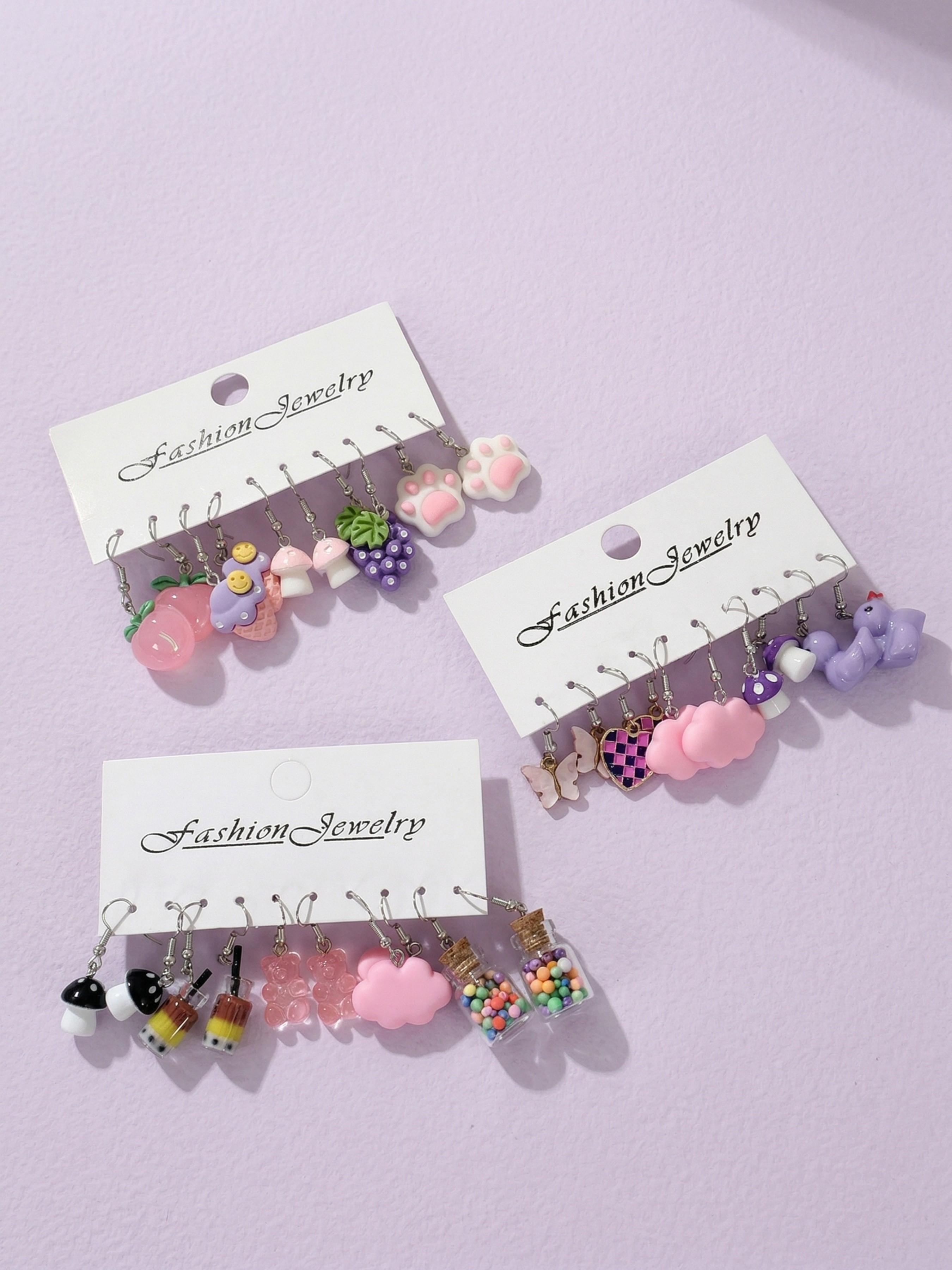 30pcs Fun Series Earrings Set, Cloud Duck Heart Grape Design, Cute Fashion Jewelry for Women, Unique Gift Idea