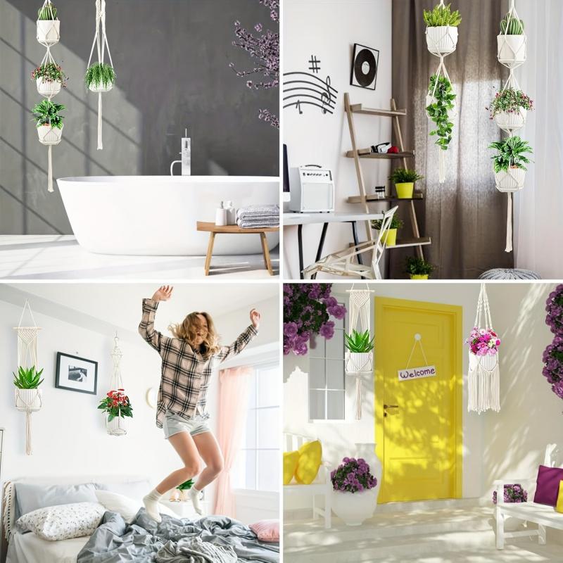 6-Pack Handmade Woven Plant Pot Hangers, Indoor And Outdoor Flower Pot Hanging Baskets, Handmade Woven Plant Hanging Stands, Suitable For Bohemian Home, Patio, And Garden Decoration (Plants And Flower Pots Not Included)