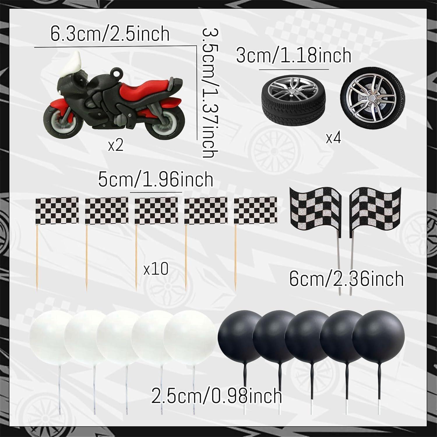 28-Piece Off-Road Motorcycle Cake Decoration Set, Includes and Racing Flags and Foam Ball Picks, 3D Motorcycle Decorative Ornaments