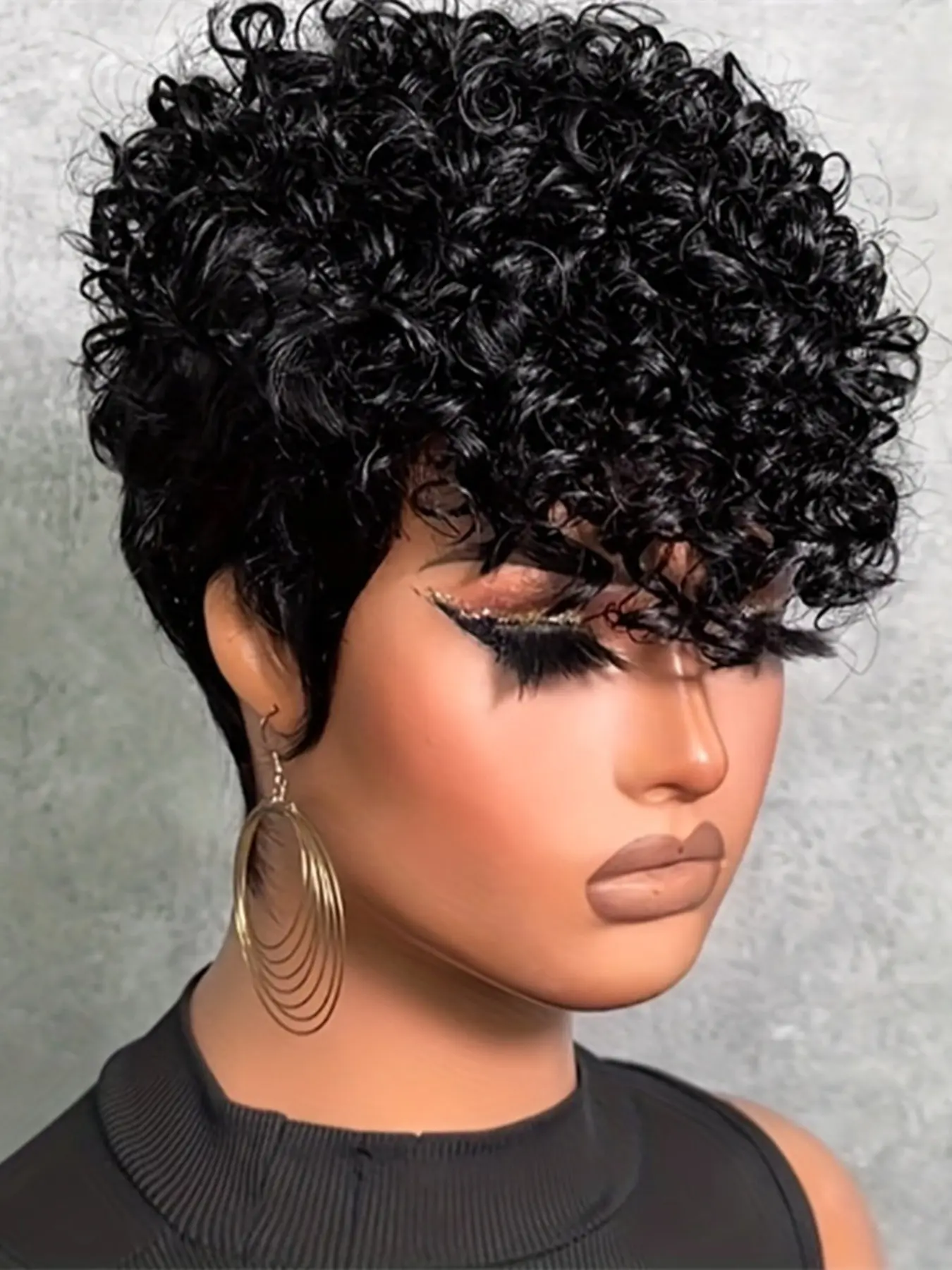 Pixie Cut Short Curly Wig, Machine Made Human Hair Wigs for Women, Fun Wigs, Daily Party Cosplay Use, Stylish and Versatile Hairstyle