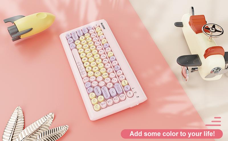 Wireless Bluetooth Keyboard for Mac, iPad, iPhone, PC, and Android—Connect Up to 3 Devices, Portable 84-Key Retro Typewriter Style, Light Blue