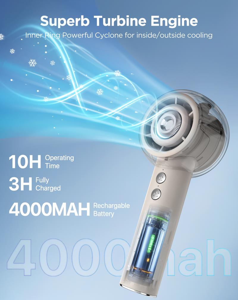 Portable Fan Handheld Mini Fan, High Speed ​​Cooling Fan 10 Hours Battery Life, USB Rechargeable, Mist Fan, Beach, Travel, Camping, Vacation Necessities Gift for Men and Women (Beige)
