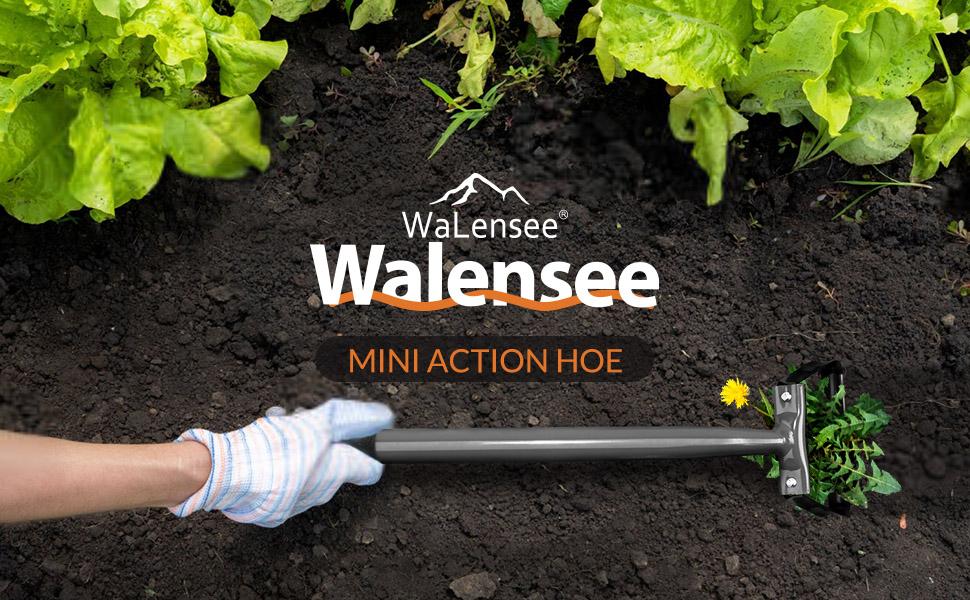 Walensee Mini Action Hoe for Weeding Stirrup Hoe Tools for Garden Hula-Ho with 14- Inch Scuffle Loop Hoe Gardening Weeder Cultivator, Sharp Durable Metal Handle Weeding Rake with Cushioned Grip, Grey