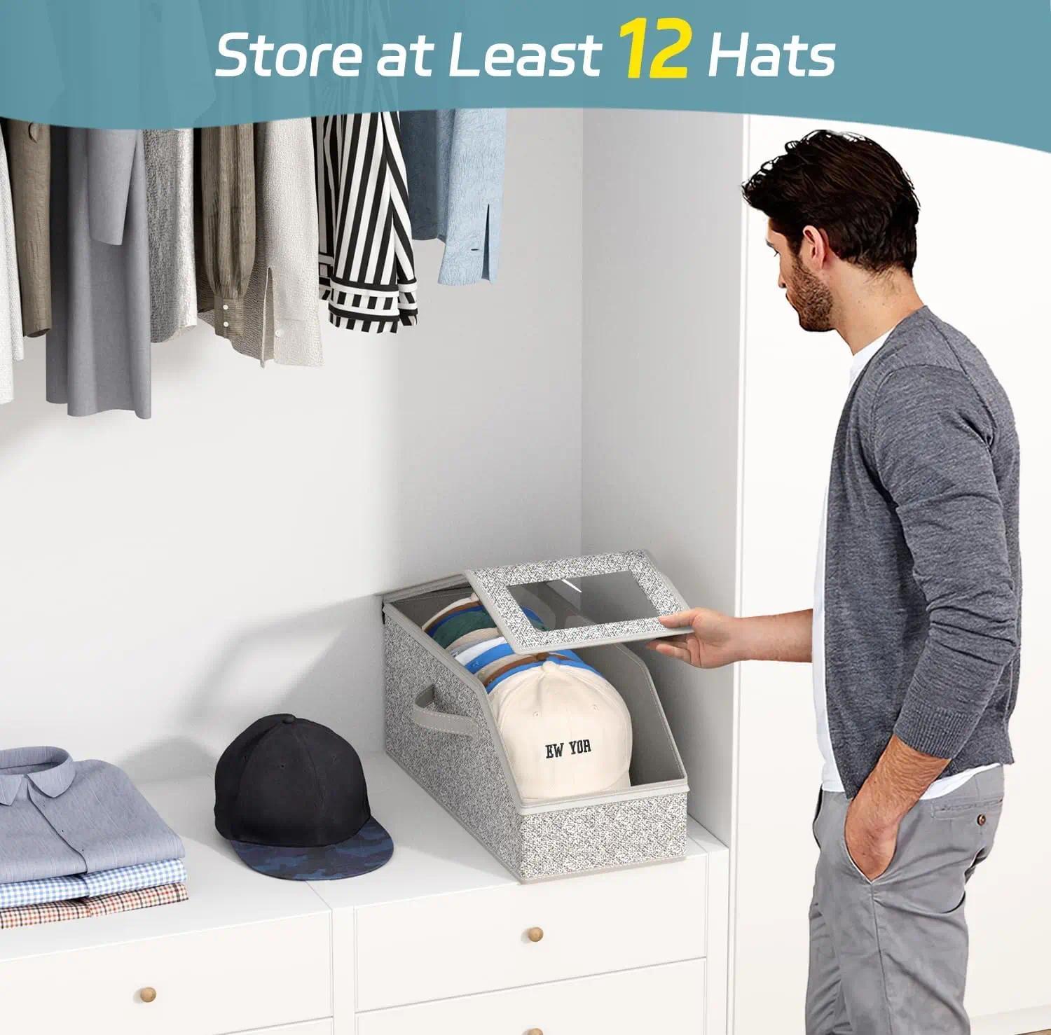 Stackable Baseball Cap Storage Box, Holds Up to 24 Hats – Durable Foldable Cardboard Organizer, Large Capacity Hat & Toy Storage Solution, Versatile Home & Bedroom Organizer, Dustproof, Space Saving