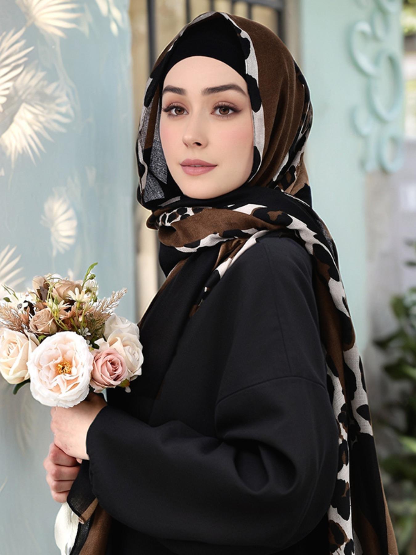 Women's Lightweight Cotton Linen Leopard Print Modest Hijab Scarf Shawl, Multi-Functional Headband, Boho Style, Perfect for Beach Outdoors