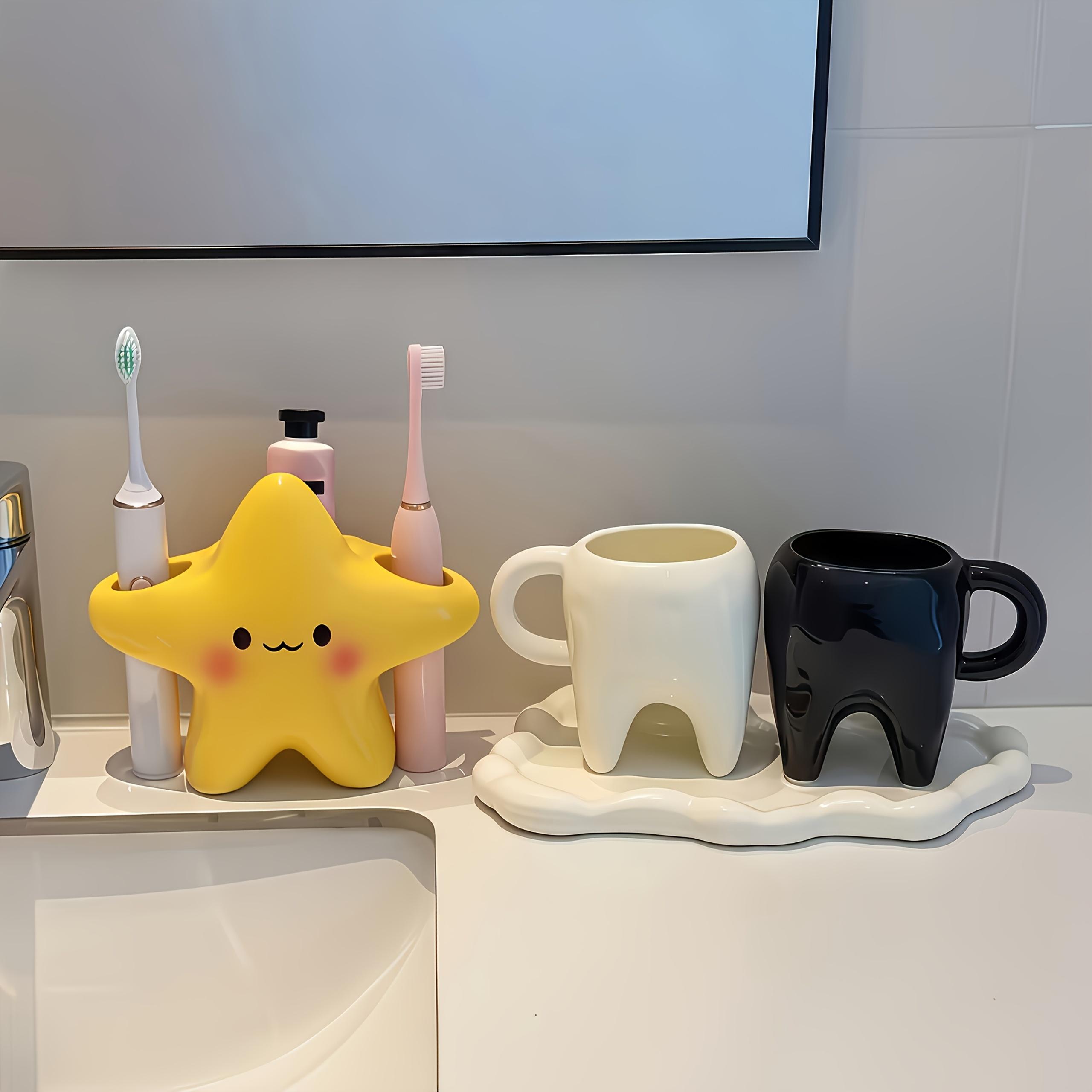 Large Star Design Toothbrush Holder Cute Smiley Shape Space Saving Bathroom Storage Stand For Manual & Electric Toothbrush