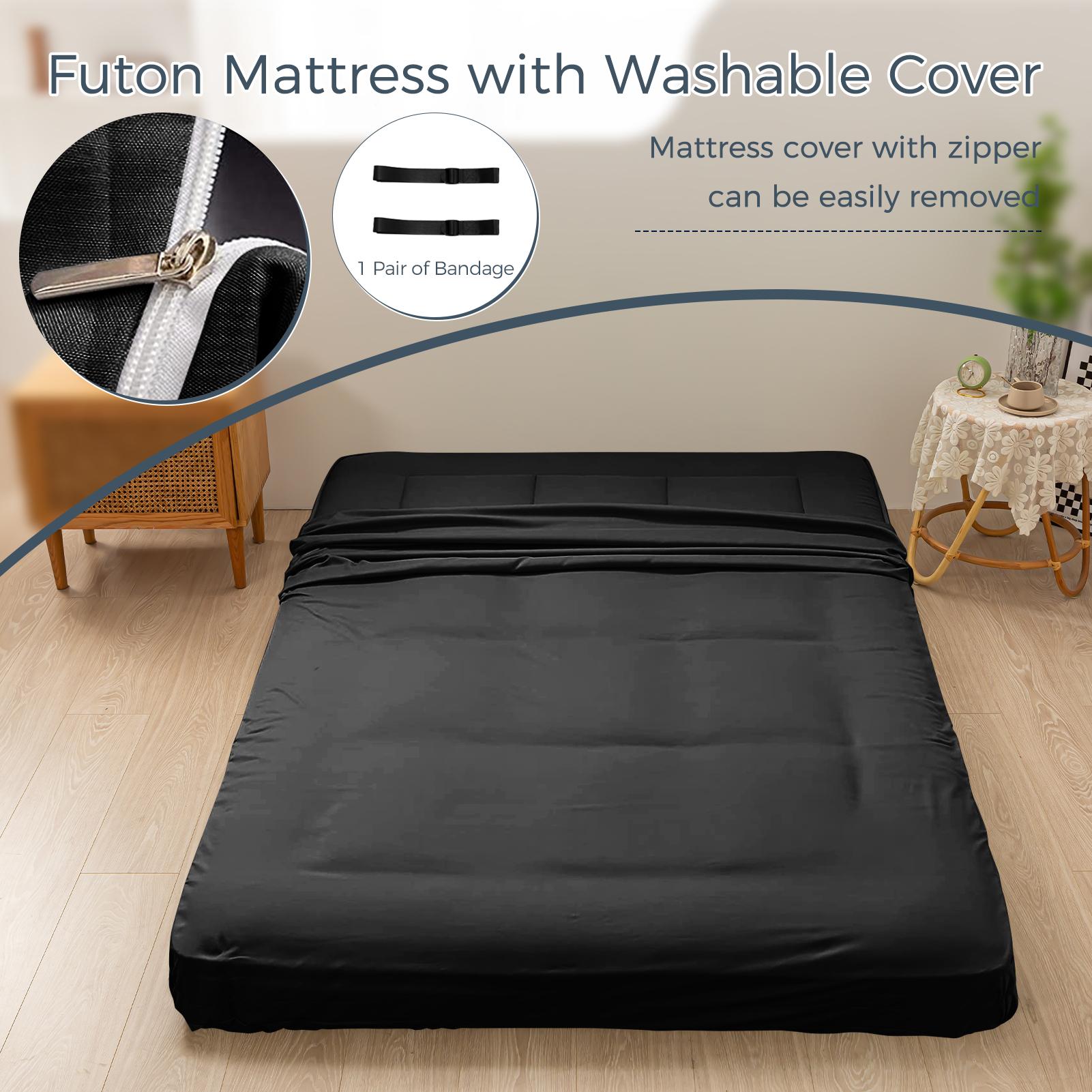 MAXYOYO 6-Inch Extra Thick Floor Futon Mattress - Foldable Japanese Shiki Bed for Guest Sleeping & Lounge | High-Density Foam, Removable Cover