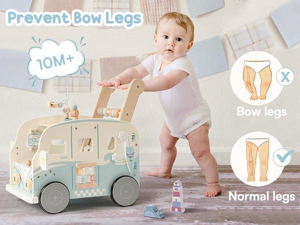 ROBUD Wooden Baby Walker, Baby Push Walker, Baby Activity Center Toys, Ajustable Speed Multi-Functional Baby Walker with Wheels for Boys and Girls