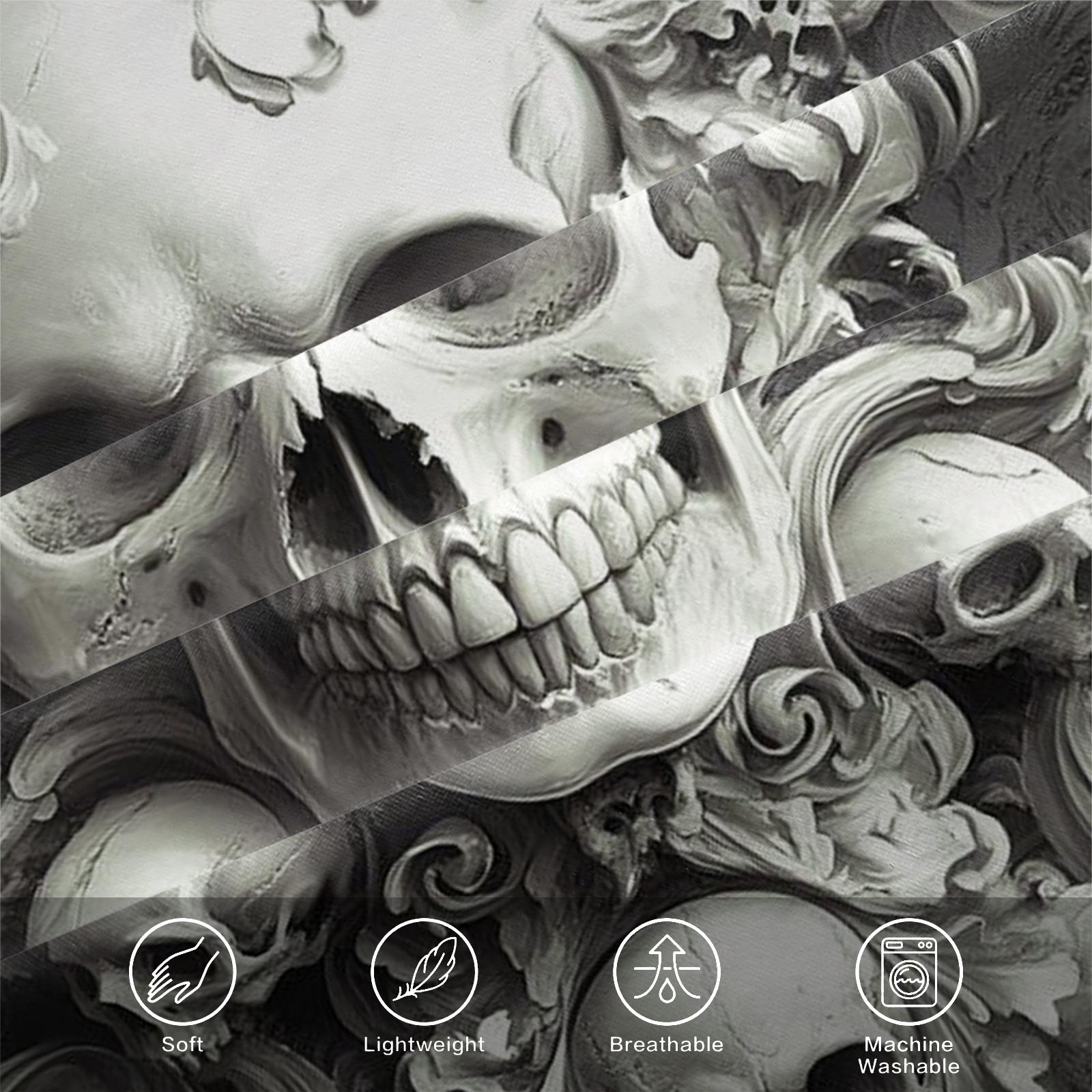 Skull Pattern Soft Durable Decorative Bedding Set, Includes 1 Fitted Sheet and 1 or 2 Pillowcases, No Cotton Inner Core, Ideal for Daily Use, Holidays, Birthdays