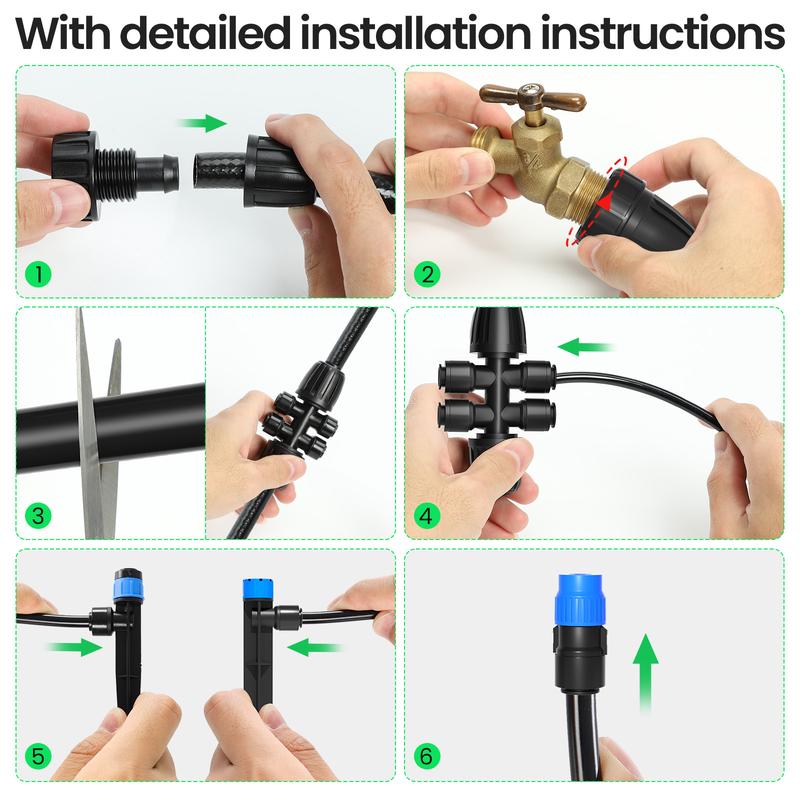 【230FT Automatic Drip Irrigation Kit w/Quick Connector】3 Irrigation Modes | 10-Min Setup | Complete Set for Lawn Greenhouse Raised Bed | 1/4'' & 1/2'' Tubing + 32 Emitters + Mist Nozzles Garden Watering Sprinkler Expandable Hose 【230FT Automatic Drip Irrigation Kit w/Quick Connector】3 Irrigation Modes | 10-Min Setup | Complete Set for Lawn Greenhouse Raised Bed | 1/4'' & 1/2'' Tubing + 32 Emitters + Mist Nozzles Garden Watering Sprinkler Expandable Hose
