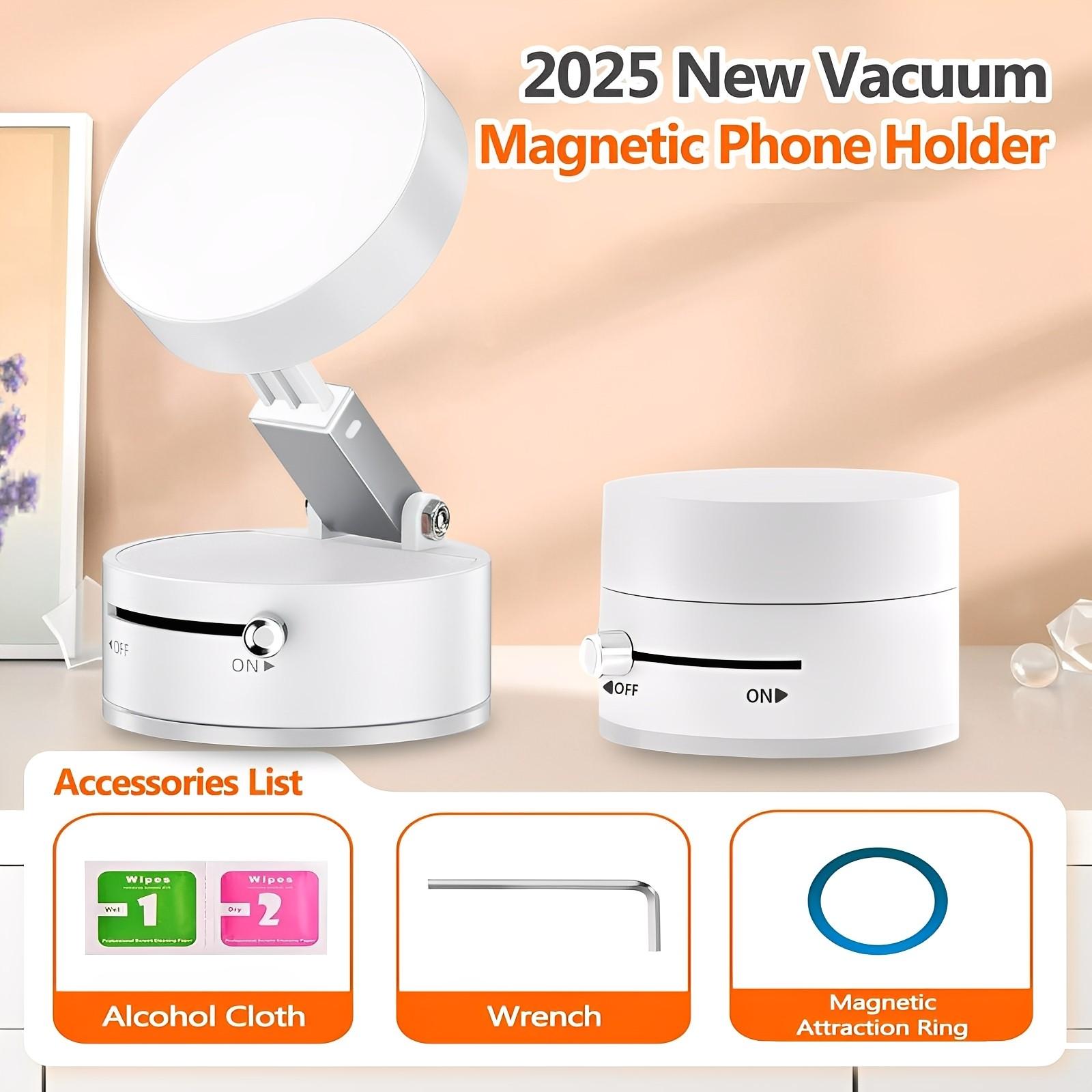 Easy to Use Vacuum Magnetic Phone Holder with One Button Switch and Adjustable Tightness Reusable Suction Cup Phone Mount for Smooth Wall and Glass Surface