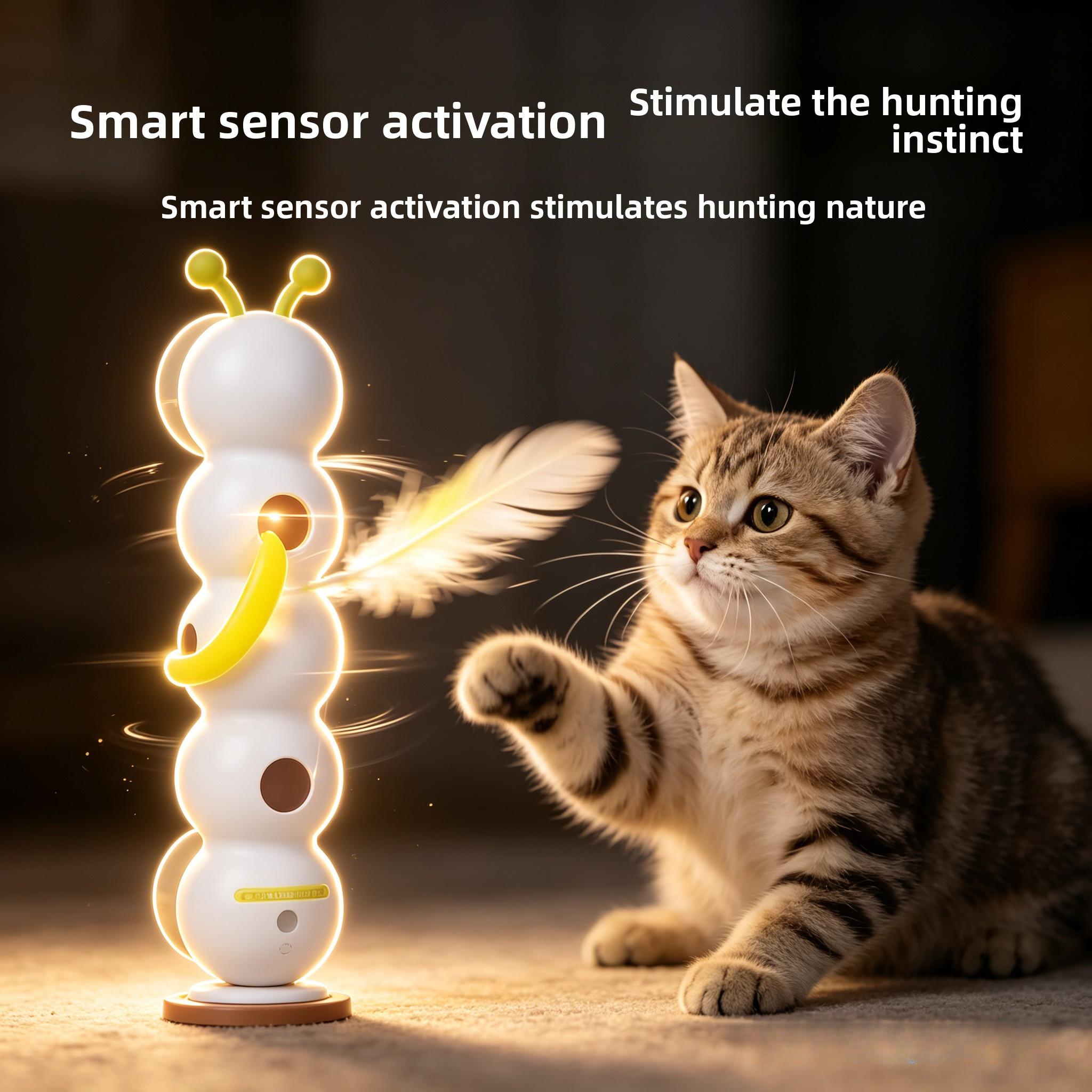 New pet interactive toy - Caterpillar Automatic Feather Smart Suction Cup Self-Entertaining Stick Cat Toy Cat Stuffer
