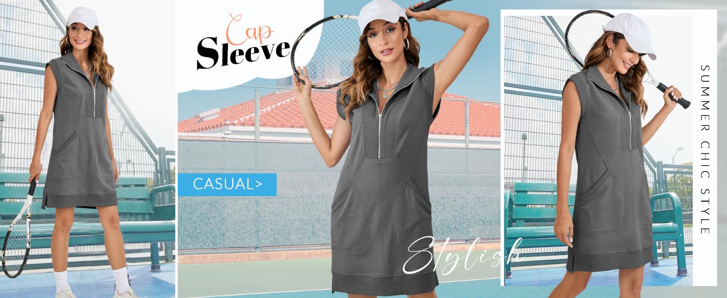 UANEO Womens Half Zip Sweatshirt Dresses Summer V Neck Sleeveless Pullover Tunic Tops Mini Dress UANEO Womens Half Zip Sweatshirt Dresses Summer V Neck Sleeveless Pullover Tunic Tops Mini Dress